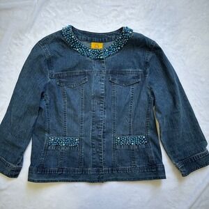 Rudy Rd Denim Pearl Embellished Button Up Jacket size 8